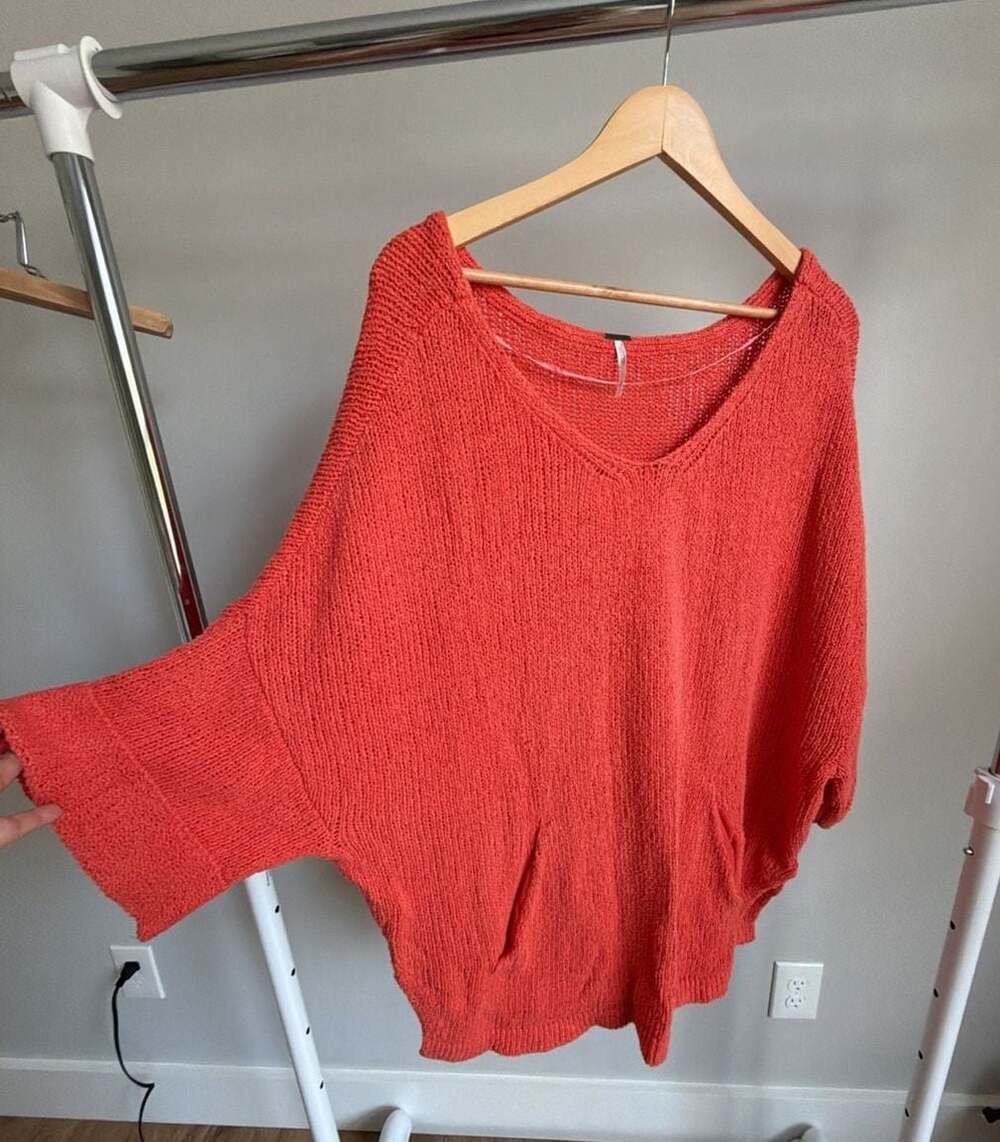 Free People Heartland Cotton Pullover Orange Sweater Size M